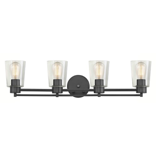 Design Classics Lighting Industrial Clear Glass Bathroom Light Black 4 Lt 704-07 GL1027-CLR