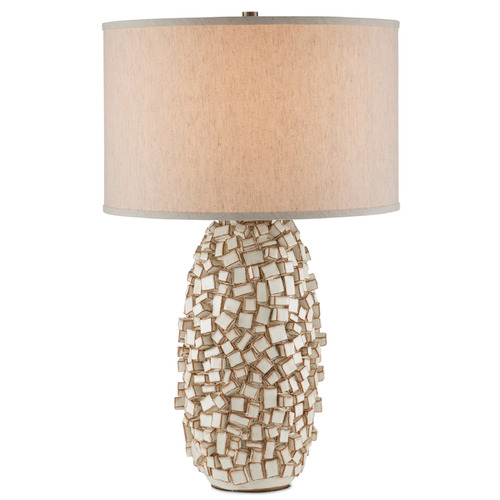 Currey and Company Lighting Currey and Company Sugar Cube Ivory / Brown Table Lamp with Drum Shade 6000-0922