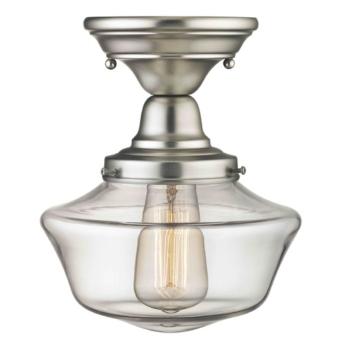 Design Classics Lighting 8-Inch Schoolhouse Semi-Flush Ceiling Light Satin Nickel Clear Glass FBS-09 / GA8-CL