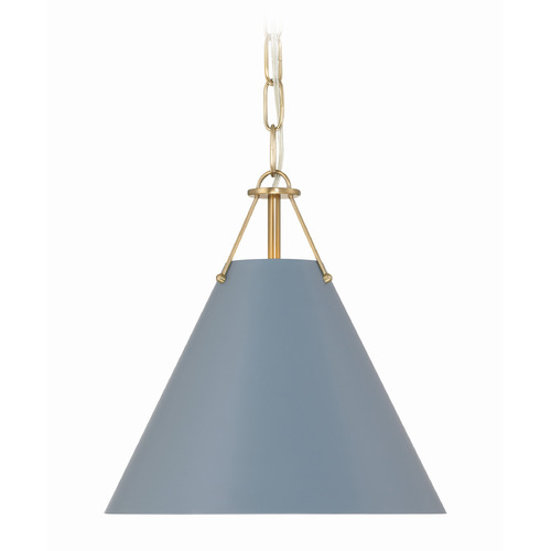 Crystorama Lighting Crystorama Lighting Xavier Vibrant Gold , Blue Mini-Pendant Light with Conical Shade XAV-B8301-VG-BL