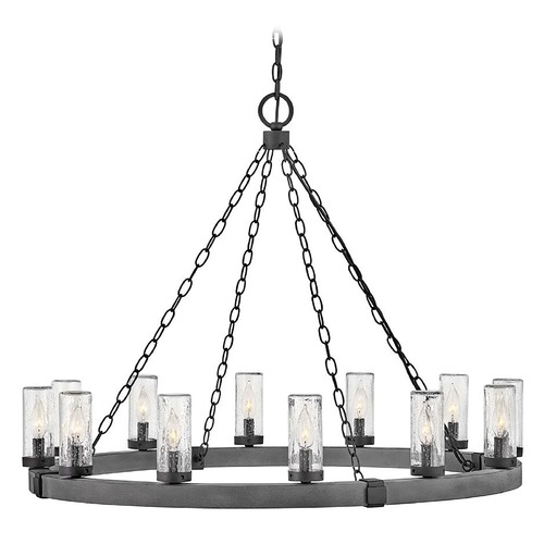Hinkley Sawyer 12-Light Aged Zinc & Distressed Black Outdoor Chandelier by Hinkley Lighting 29207DZ