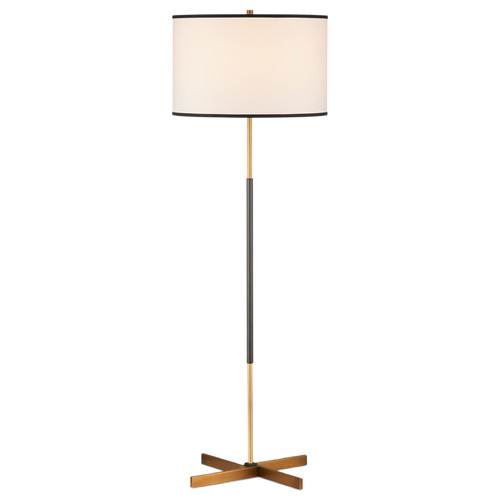 Currey and Company Lighting Currey and Company Willoughby Brass / Oil Rubbed Bronze Floor Lamp with Drum Shade 8000-0149