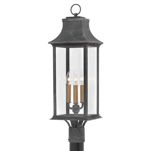 Hinkley Adair 3-Light Aged Zinc & Heritage Brass LED Post Light 2700K by Hinkley Lighting 2931DZ-LL
