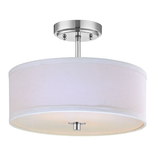 Design Classics Lighting Modern Chrome Ceiling Light with White Drum Shade - 14 Inches Wide DCL 6543-26 SH7483 KIT