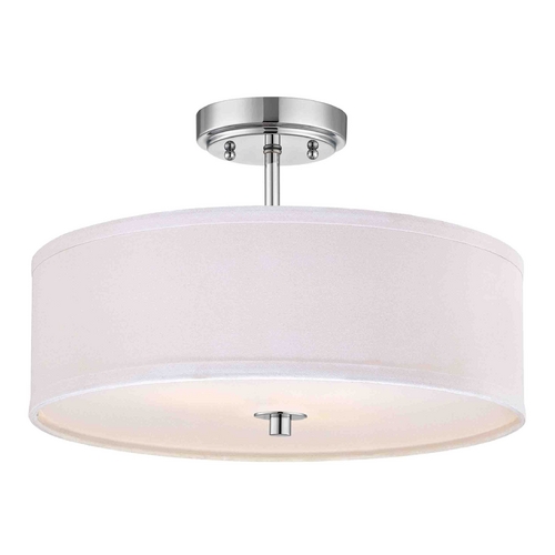 Design Classics Lighting Chrome Semi-Flush Light with White Drum Shade - 16 Inches Wide DCL 6543-26 SH7492 KIT