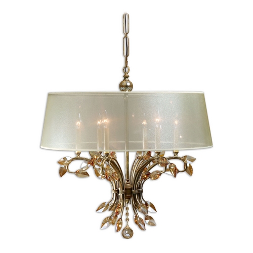 Uttermost Lighting 6-Light Chandelier with Beige&Cream Shade in Burnished Gold by Uttermost Lighting 21246