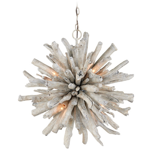 Currey and Company Lighting Currey and Company Kuka Whitewashed Driftwood LED Pendant Light 9000-1152