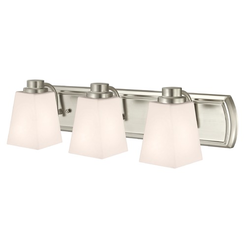 Design Classics Lighting Legacy 3-Light Bathroom Light with Square Bell Shades in Satin Nickel 1203-09 GL1057