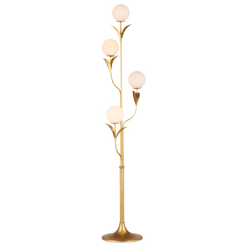 Currey and Company Lighting Currey and Company Rossville Gold Leaf LED Floor Lamp with Globe Shade 8000-0152