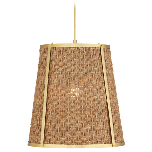 Currey and Company Lighting Currey and Company Deauville Polished Brass / Natural Pendant Light with Conical Shade 9000-1121