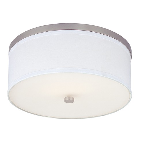 Design Classics Lighting 15-Inch Satin Nickel Flushmount Ceiling Light with White Drum Shade 5551-09 SH9461