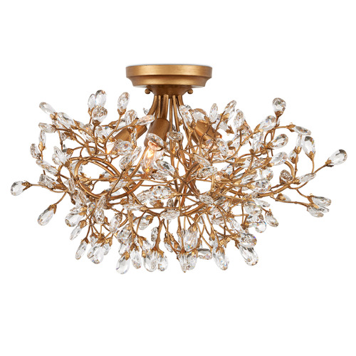 Currey and Company Lighting Currey and Company Crystal Bud Clear / Brass Semi-Flushmount Light 9000-1123