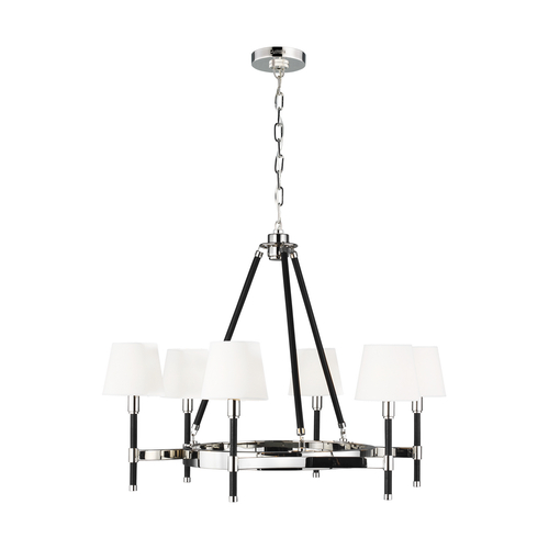 Visual Comfort Studio Collection Lauren Ralph Lauren Katie 32-Inch Polished Nickel & Black Leather Chandelier LC1006PN