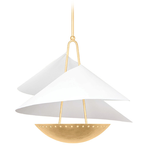 Corbett Lighting Corbett Lighting Carini Vintage Gold Leaf & Gesso White Pendant Light with Bowl / Dome Shade 411-24-VGL/GSW