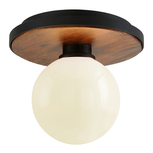 Troy Lighting Cadet Black and Natural Acacia Semi-Flush Mount by Troy Lighting C7640