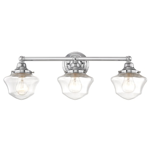 Design Classics Lighting Clear Glass Schoolhouse Bathroom Light Chrome 3 Light 23.125 Inch Length WC3-26 GC6-CL