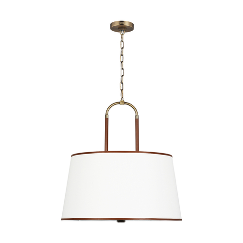 Visual Comfort Studio Collection Lauren Ralph Lauren Katie 26-Inch Time Worn Brass & Saddle Leather Pendant by Visual Comfort Studio LP1024TWB