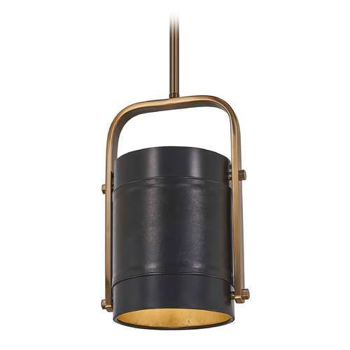 Metropolitan Lighting Contrast Leather Mini Pendant in Antique Brass & Coal by Metropolitan Lighting N6691-857