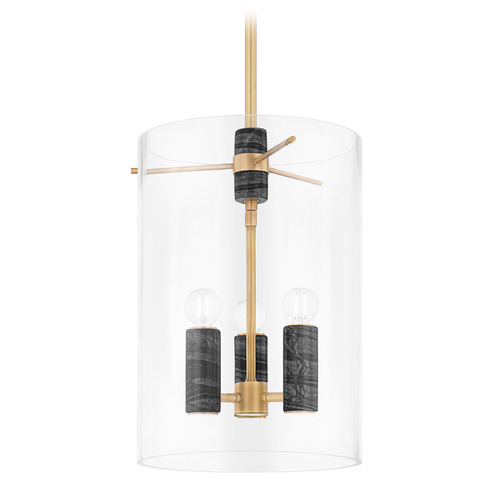 Corbett Lighting Corbett Lighting Adonis Vintage Brass & Black Marble LED Pendant Light with Cylindrical Shade 359-13-VB
