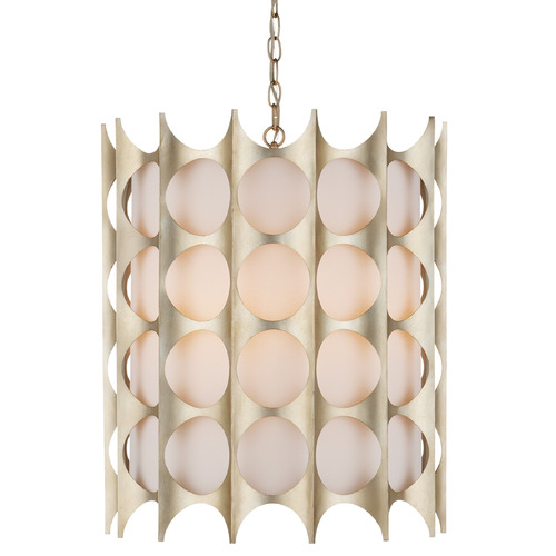 Currey and Company Lighting Currey and Company Bardi Silver Leaf Pendant Light with Cylindrical Shade 9000-1142