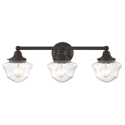 Design Classics Lighting Clear Glass Schoolhouse Bathroom Light Bronze 3 Light 23.125 Inch Length WC3-220 GC6-CL