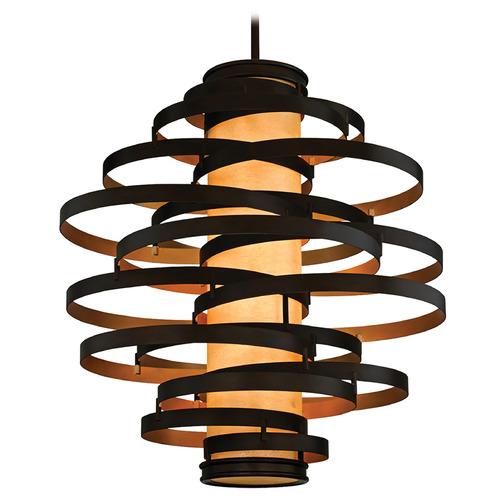 Corbett Lighting Corbett Lighting Vertigo Bronze Leaf & Gold Leaf LED Pendant Light with Cylindrical Shade 113-76-BRL/GL