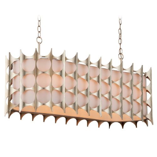 Currey and Company Lighting Currey and Company Bardi Silver Leaf Island Light with Oval Shade 9000-1141