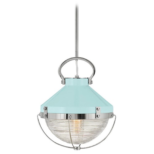 Hinkley Crew 12-Inch Polished Nickel & Robins Egg Blue Pendant by Hinkley Lighting 4847PN-REB