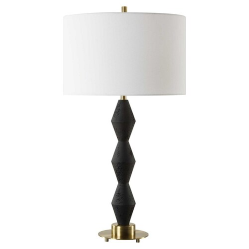Uttermost Lighting The Uttermost Company Threefold Black & Antique Brass Table Lamp with Drum Shade 30348-1