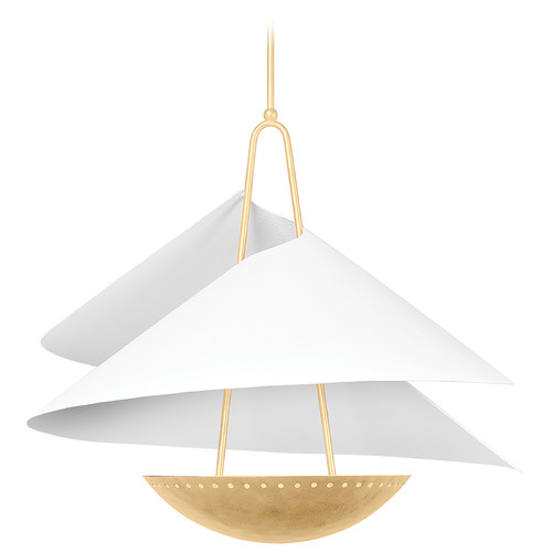 Corbett Lighting Corbett Lighting Carini Vintage Gold Leaf & Gesso White Pendant Light with Bowl / Dome Shade 411-34-VGL/GSW