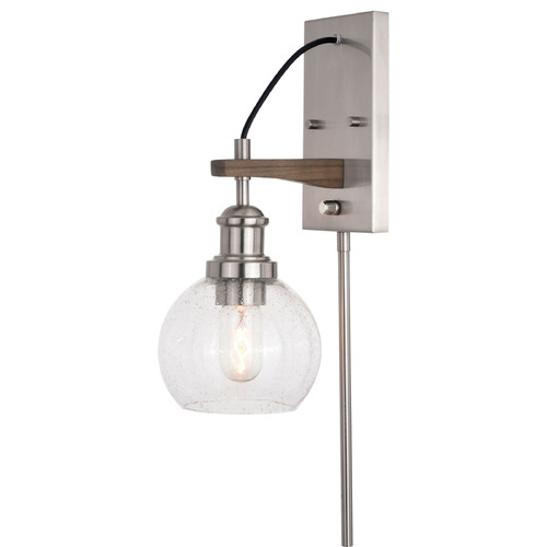 Vaxcel Lighting Vaxcel Lighting Avondale Satin Nickel & Dark Sycamore Plug and Cord Wall Lamp W0373