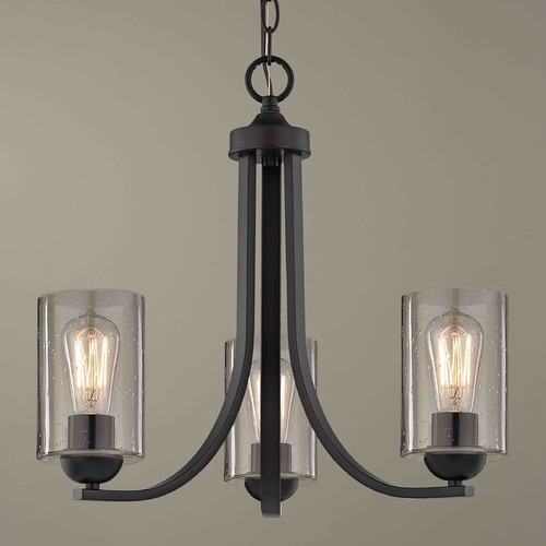 Design Classics Lighting Dalton 3-Light Chandelier in Bronze with Seeded Cylinder Glass 5843-220 GL1041C