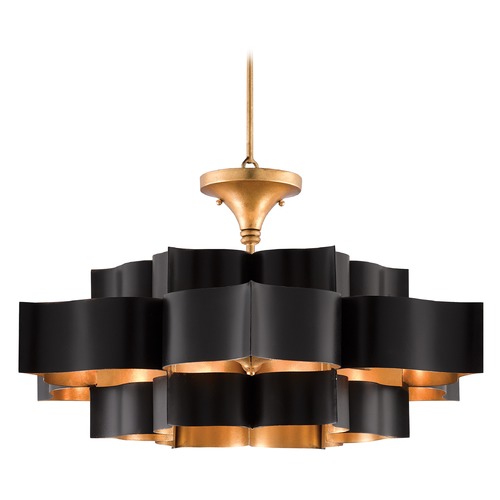 Currey and Company Lighting Grand Lotus 30-Inch Chandelier in Satin Black/Gold Leaf by Currey & Co 9000-0429