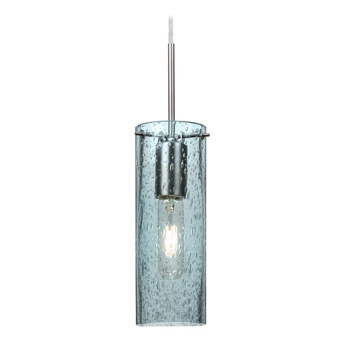 Besa Lighting Blue Seeded Glass Mini-Pendant Light Satin Nickel Juni by Besa Lighting 1JT-JUNI10BL-SN