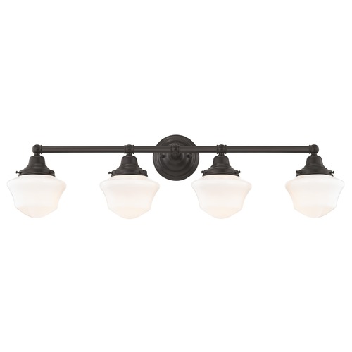 Design Classics Lighting Schoolhouse Bathroom Light Bronze White Opal Glass 4 Light 31.625 Inch Length WC4-220 GC6