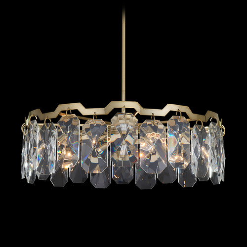 Allegri Lighting Allegri Crystal Piatta Brushed Brass Pendant Light with Drum Shade 039357-039-FR001