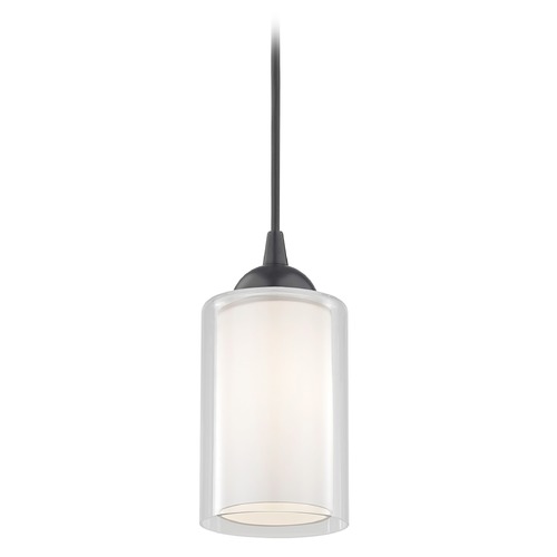 Design Classics Lighting Design Classics Gala Fuse Matte Black Cord Hung Mini-Pendant with Double Glass Shade 582-07  GL1061 GL1040C