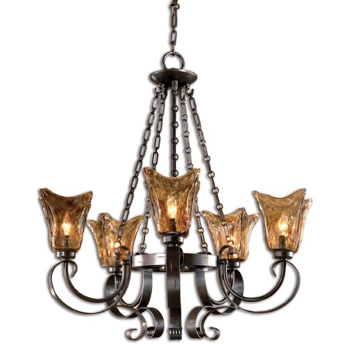 Uttermost Lighting 5-Light Chandelier with Amber Glass in Oil Rubbed Bronze by Uttermost Lighting 21007