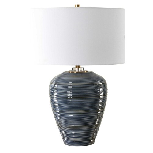 Uttermost Lighting The Uttermost Company Moher Glossy Blue & Brass Table Lamp with Drum Shade 30359