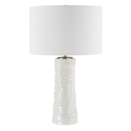 Uttermost Lighting The Uttermost Company Pavlova Glossy White & Antique Brass Table Lamp with Drum Shade 30388-1