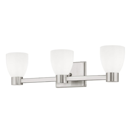 Design Classics Lighting 3-Light White Glass Bathroom Vanity Light Satin Nickel 2103-09 GL1028MB
