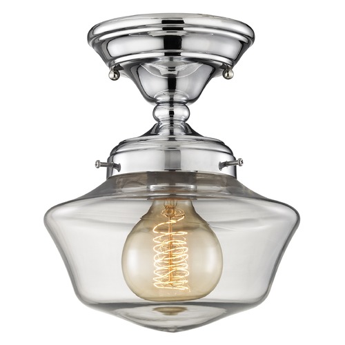 Design Classics Lighting 8-Inch Schoolhouse Chrome Clear Glass Semi-Flush Ceiling Light FAS-26 / GA8-CL