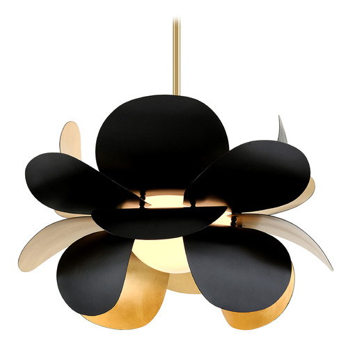 Corbett Lighting Corbett Lighting Ginger Gold Leaf & Black Pendant Light with Globe Shade 308-43-GL/SBK