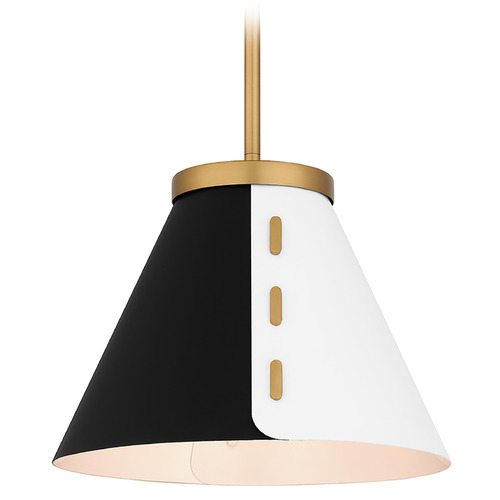 Quoizel Lighting Quoizel Lighting Trette Brushed Weathered Brass & Black & White Pendant Light with Conical Shade QP6224BWS