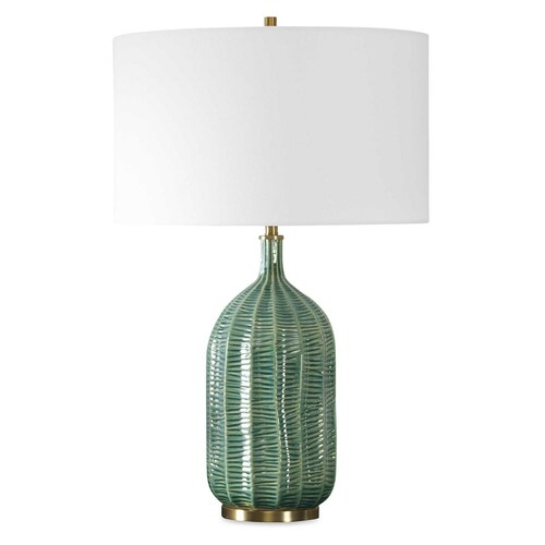 Uttermost Lighting The Uttermost Company Bixby Green & Antique Brass Table Lamp with Drum Shade 30378-1