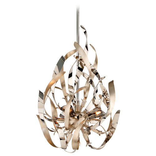 Corbett Lighting Corbett Lighting Graffiti Silver Leaf & Polished Stainless Pendant Light with Conical Shade 154-43-SL/SS