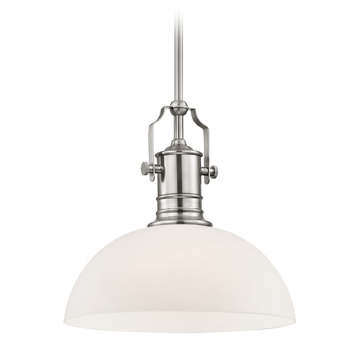 Design Classics Lighting Industrial Satin Nickel Pendant Light with White Glass 13-Inch Wide 1765-09 G1785-WH