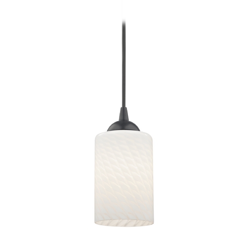 Design Classics Lighting Black Mini-Pendant Light with White Art Glass Cylinder Shade 582-07  GL1020C