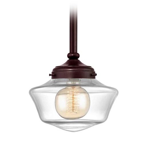 Design Classics Lighting 8-Inch Clear Glass Schoolhouse Mini-Pendant Light in Bronze Finish FA4-220 / GA8-CL