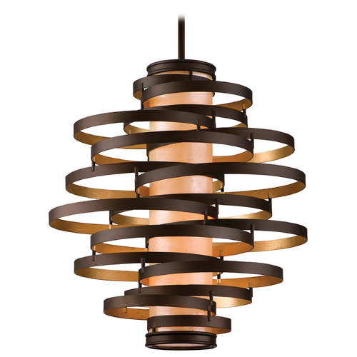 Corbett Lighting Corbett Lighting Vertigo Bronze & Gold Leaf LED Pendant Light with Cylindrical Shade 113-44-BRL/GL